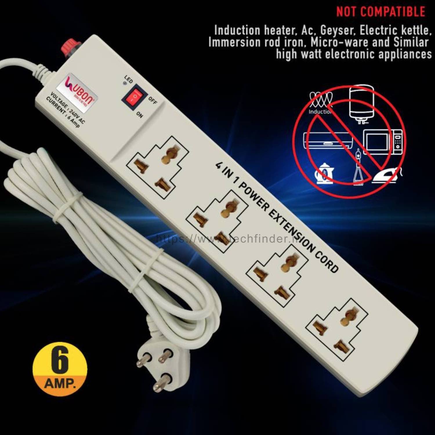 Ubon Ext-105 Universal 4 Socket 4.2mtr 6Amp Spike Guard Ubon Ext-105 Universal 4 Socket 4.2mtr 6Amp Spike Guard